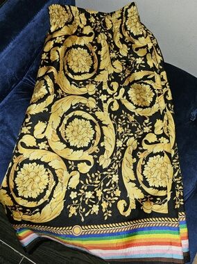 Versace Black and Gold Floral Baroque Shorts